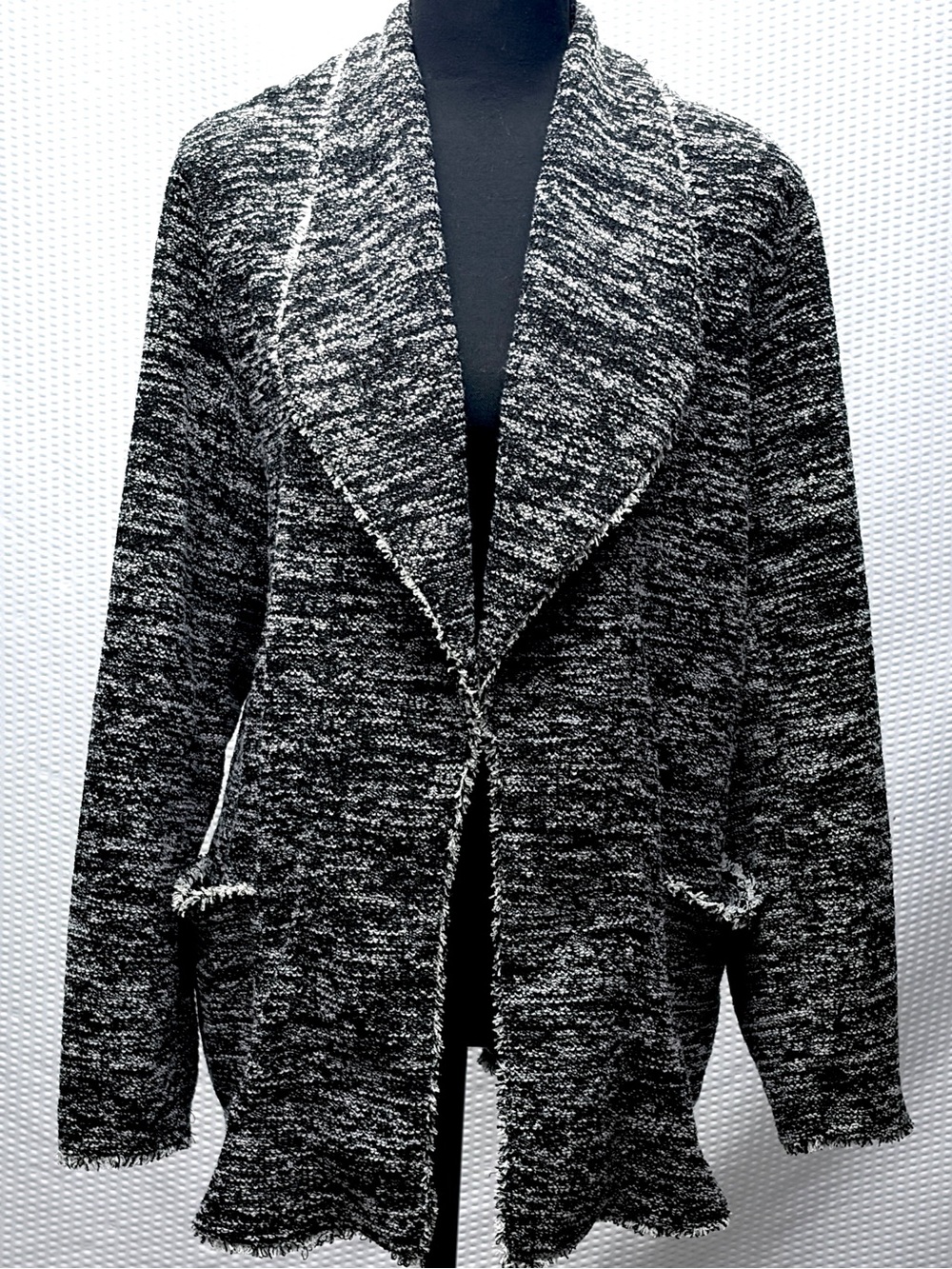 Max Studio Tweed Knit Blazer Cardigan Womens 2X NWT Fringe Jacket